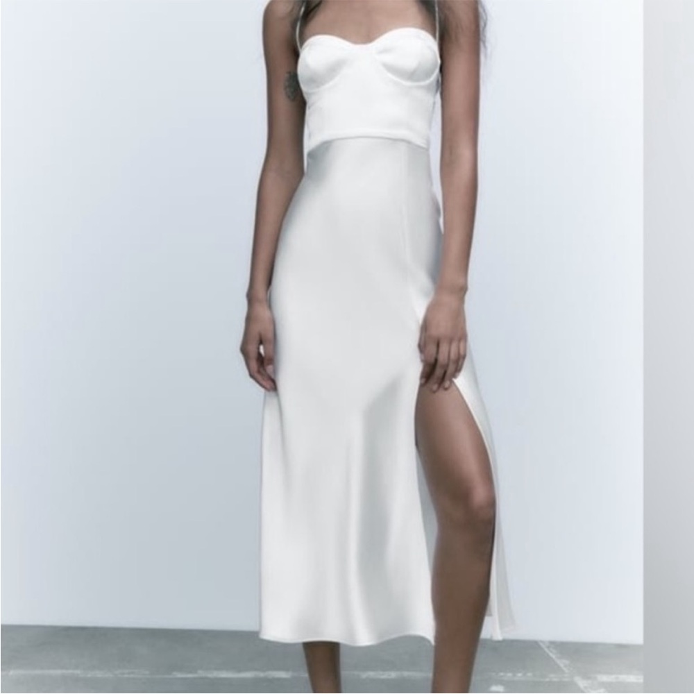 Zara White Corset Midi Dress